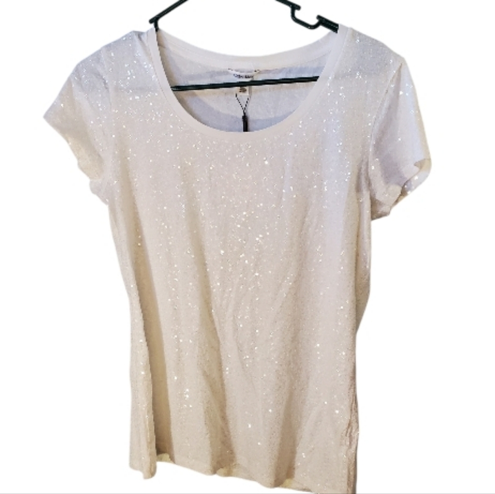 Calvin Klein Sparkling White Sewuined  Short Sleeve Tee Size Medium